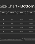 Size guide for female activewear.